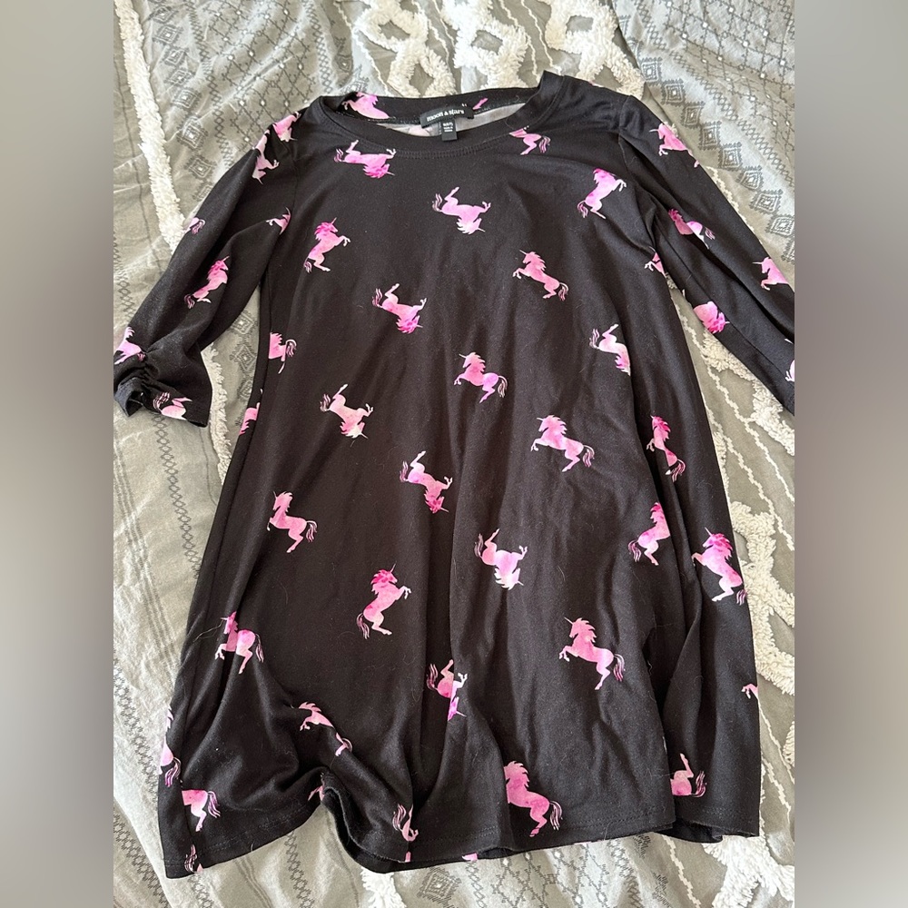 Black dress with pink unicorns